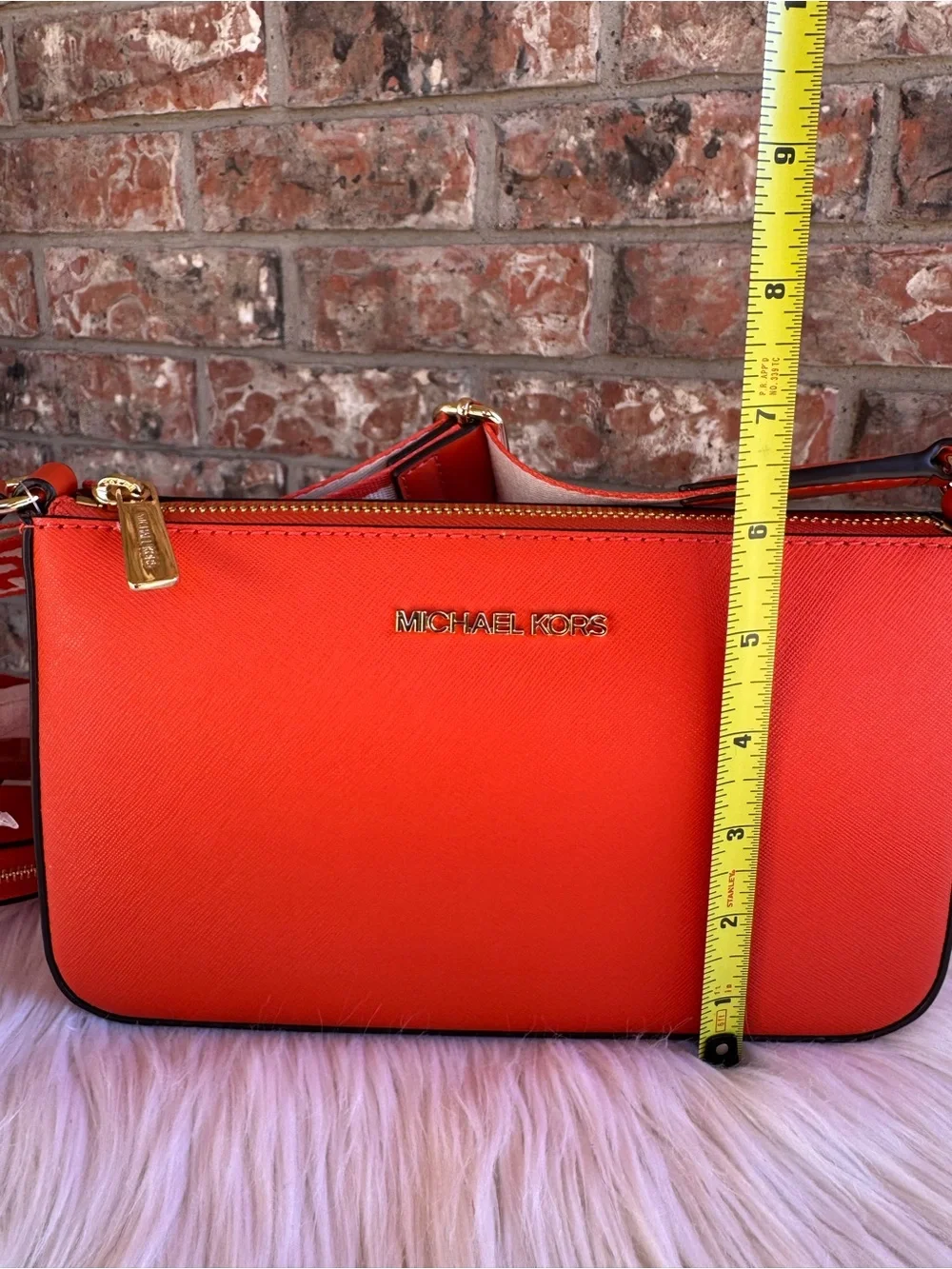 Michael Kors Orange Saffiano Leather Crossbody Trio with Branded Strap
